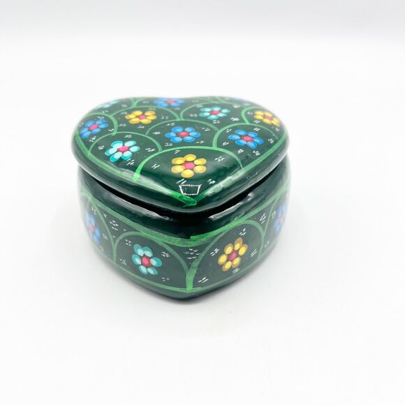 Hand Painted Mexican Redware Pottery Trinket Box Mosaic Glaze Heart Floral GLOWS - Picture 12 of 12